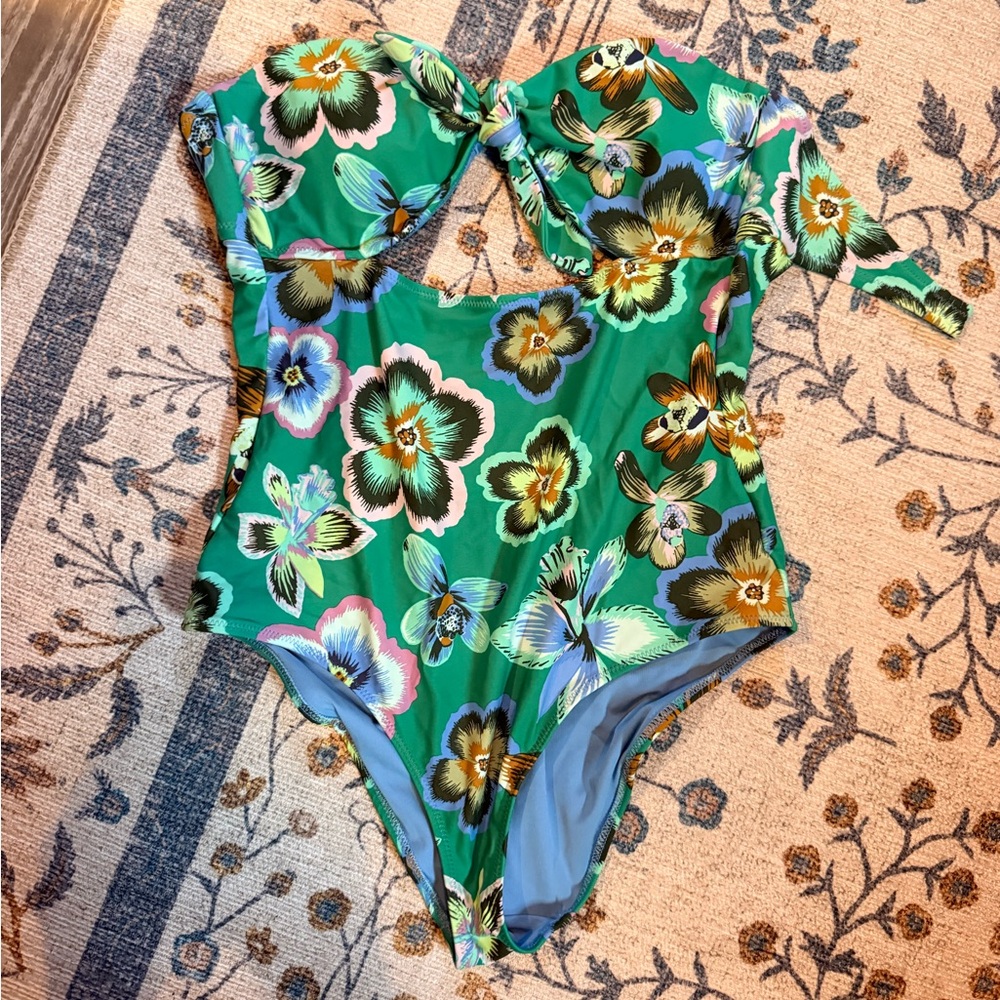 Aerie Green Bandeau One-Piece Swimsuit